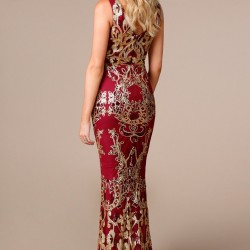 Бална Блестяща Луксозна Рокля Златно и Бордо