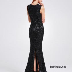 Бална Черна Блестяща Дълга Рокля Пайети