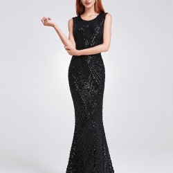 Бална Черна Блестяща Дълга Рокля Пайети