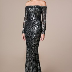 Абитуриентска Блестяща Дълга Рокля Сребристо и Черно