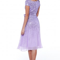 Елегантна Виолетова Коктейлна Рокля Пайети Средна Дължина