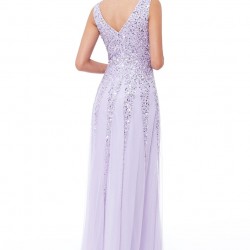 Бална Дълга Лилава Рокля Тюл и Пайети
