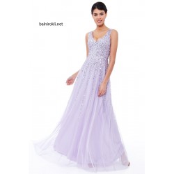 Бална Дълга Лилава Рокля Тюл и Пайети