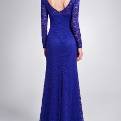 Абитуриентска Бална Дълга Рокля Синя Дантела Цепка Абитуриентска Бална Дълга Рокля Синя Дантела Цепка