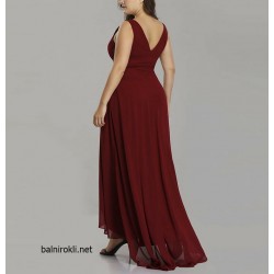 Асиметрична Дълга Рокля Бордо Макси Дами Брошка