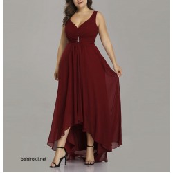 Асиметрична Дълга Рокля Бордо Макси Дами Брошка