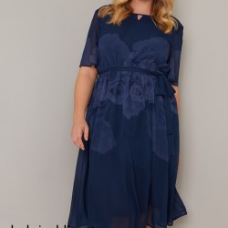 Елегантна Коктейлна Къса Рокля Синя Флорален Принт Макси Дами