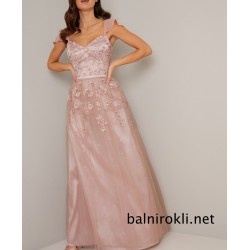 Абитуриентска Дълга Официална Рокля Цвят Розово Злато