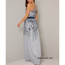 Абитуриентска Светлосиня Бална Рокля Едно Рамо Бродерии