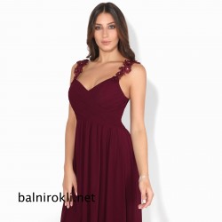 Бална  Виненочервена Официална Рокля Бюстие Презрамки