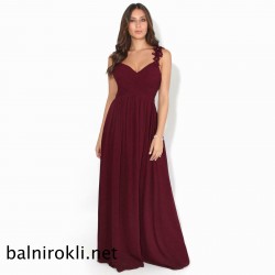 Бална  Виненочервена Официална Рокля Бюстие Презрамки