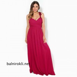 Бална Червена Дълга Рокля Бюстие Презрамки