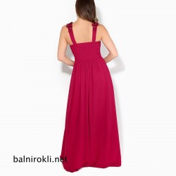 Бална Червена Дълга Рокля Бюстие Презрамки