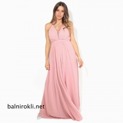 Дълга Розова Официална Рокля Гол Гръб