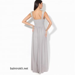 Бална Сива Дълга Рокля Бюстие Презрамки