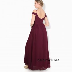 Дълга Тъмночервена Официална Рокля Цепка Деколте Дълга Тъмночервена Официална Рокля Цепка Деколте