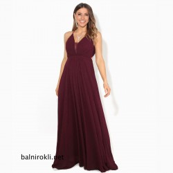 Дълга Бална Рокля Бордо Гол Гръб