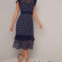 Елегантна Тъмносиня Официална Рокличка Шифон 