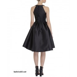 Асиметрична Черна Официална Рокля Сатен