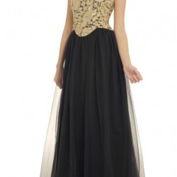 Дълга Официална Бална Рокля Черно и Златно