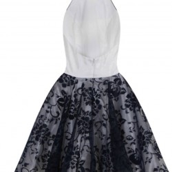 Елегантна Къса Рокля Бяло и Тъмносин Цвят Гол Гръб