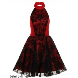 Елегантна Къса Рокля Червено и Черно Гол Гръб