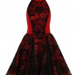 Елегантна Къса Рокля Червено и Черно Гол Гръб