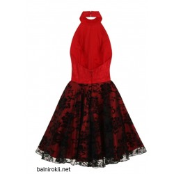 Елегантна Къса Рокля Червено и Черно Гол Гръб