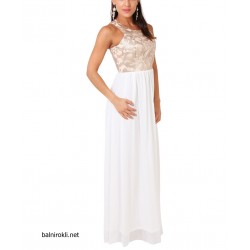 Бална Дълга Рокля Крем Блестящо Бюстие