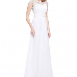 Дълга Елегантна Вечерна Бяла Рокля Шифон и Дантела