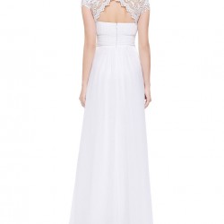 Дълга Елегантна Вечерна Бяла Рокля Шифон и Дантела