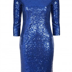 Блестяща Къса Синя Рокля Пайети Ръкави