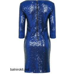 Блестяща Къса Синя Рокля Пайети Ръкави
