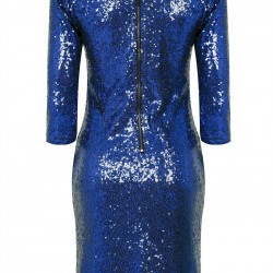 Блестяща Къса Синя Рокля Пайети Ръкави
