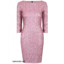 Елегантна Къса Секси Блестяща Розова Рокля Пайети