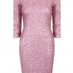 Елегантна Къса Секси Блестяща Розова Рокля Пайети