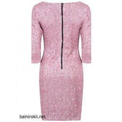 Елегантна Къса Секси Блестяща Розова Рокля Пайети