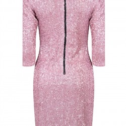 Елегантна Къса Секси Блестяща Розова Рокля Пайети