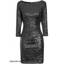 Блестяща Къса Секси Парти Рокличка Черна Пайeти