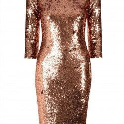 Елегантна Рокля Дълги Ръкави Пайети Бронз