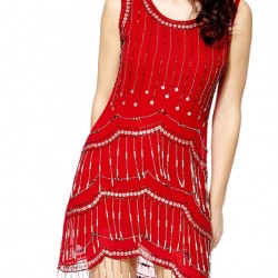 Елегантна Червена Къса Рокля Шифон Декорации