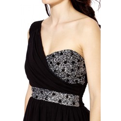 Къса Вечерна Рокля Черен Шифон Камъчета