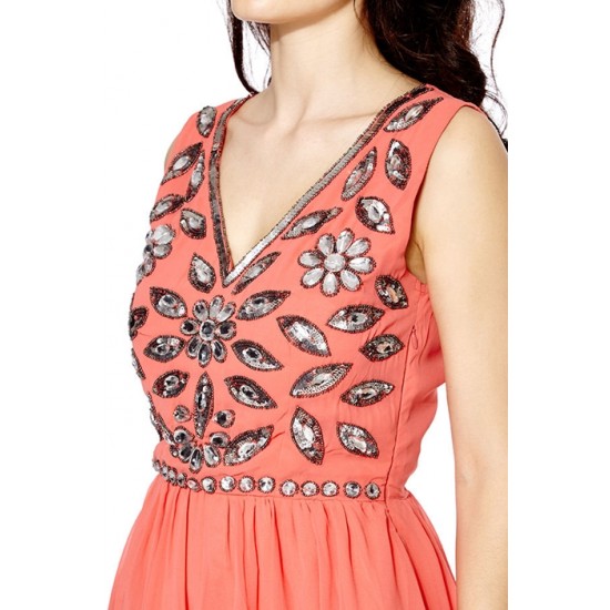 Къса Секси Бална Рокля Коралов Цвят