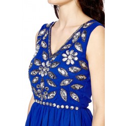 Елегантна  Официална Къса Синя Рокля Декорация