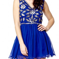 Елегантна  Официална Къса Синя Рокля Декорация