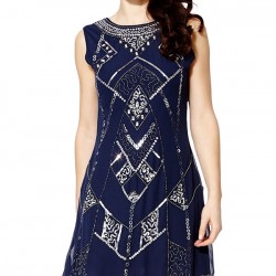 Елегантна Къса Тъмносиня Рокля /Туника Декорация 2