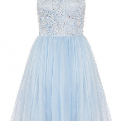 Бална Къса Рокля Светлосиня Дантела и Тюл