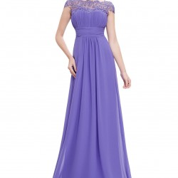 Дълга Елегантна Вечерна Лилава Рокля Шифон и Дантела