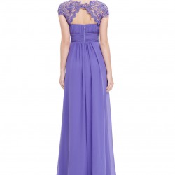 Дълга Елегантна Вечерна Лилава Рокля Шифон и Дантела