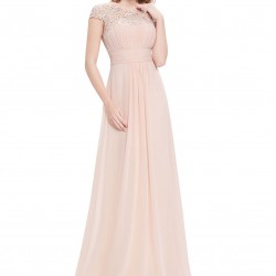 Дълга Елегантна Вечерна Пастелна Розова Рокля Шифон и Дантела